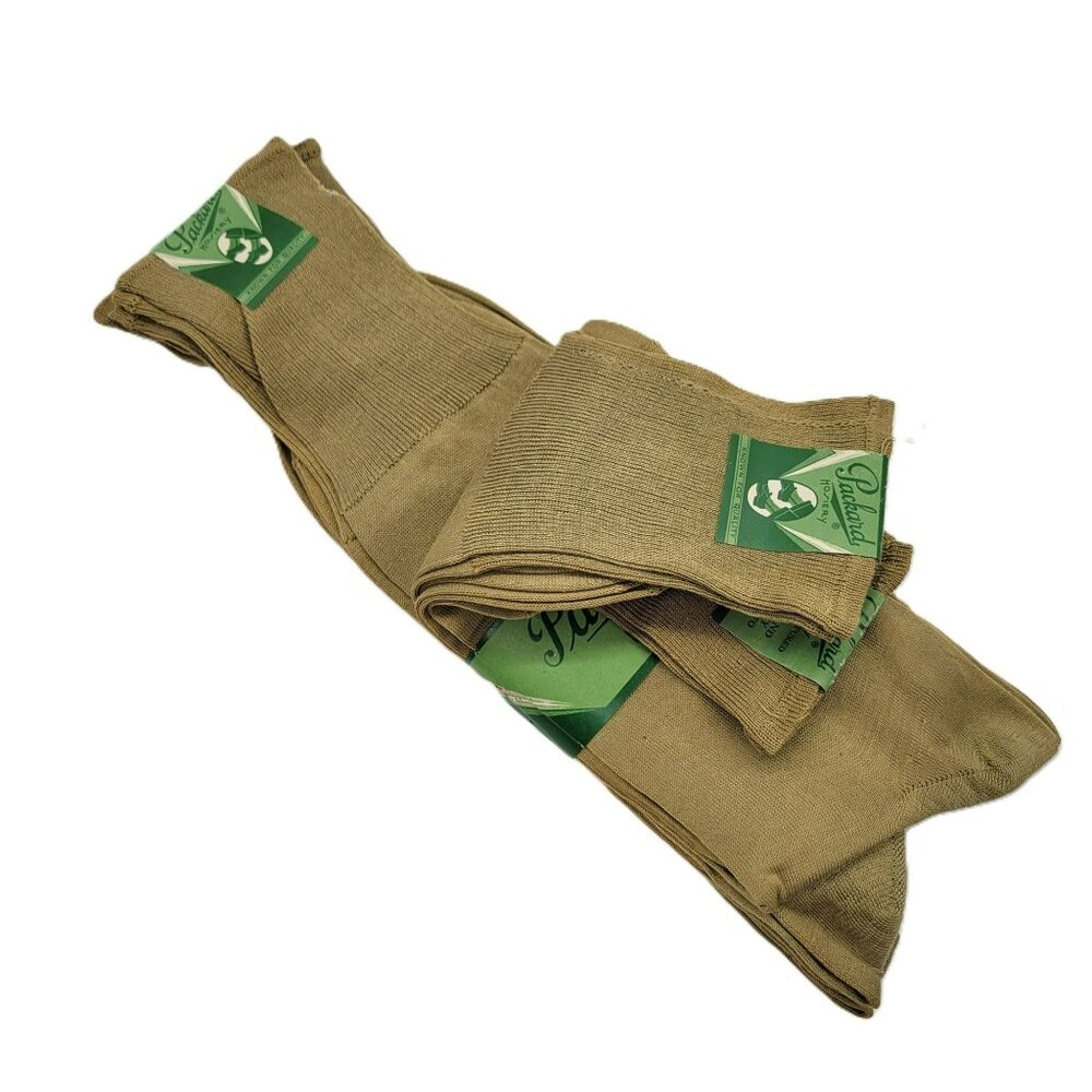 Men's Khaki Socks 6 Pair Vintage Packard Hosiery Fine Mercerized Cotton NOS